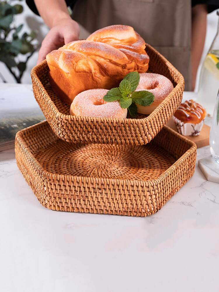 1pc Rattan Tray, Classic Geometric Design Woven Snack Tray For Kitchen, Party | SHEIN