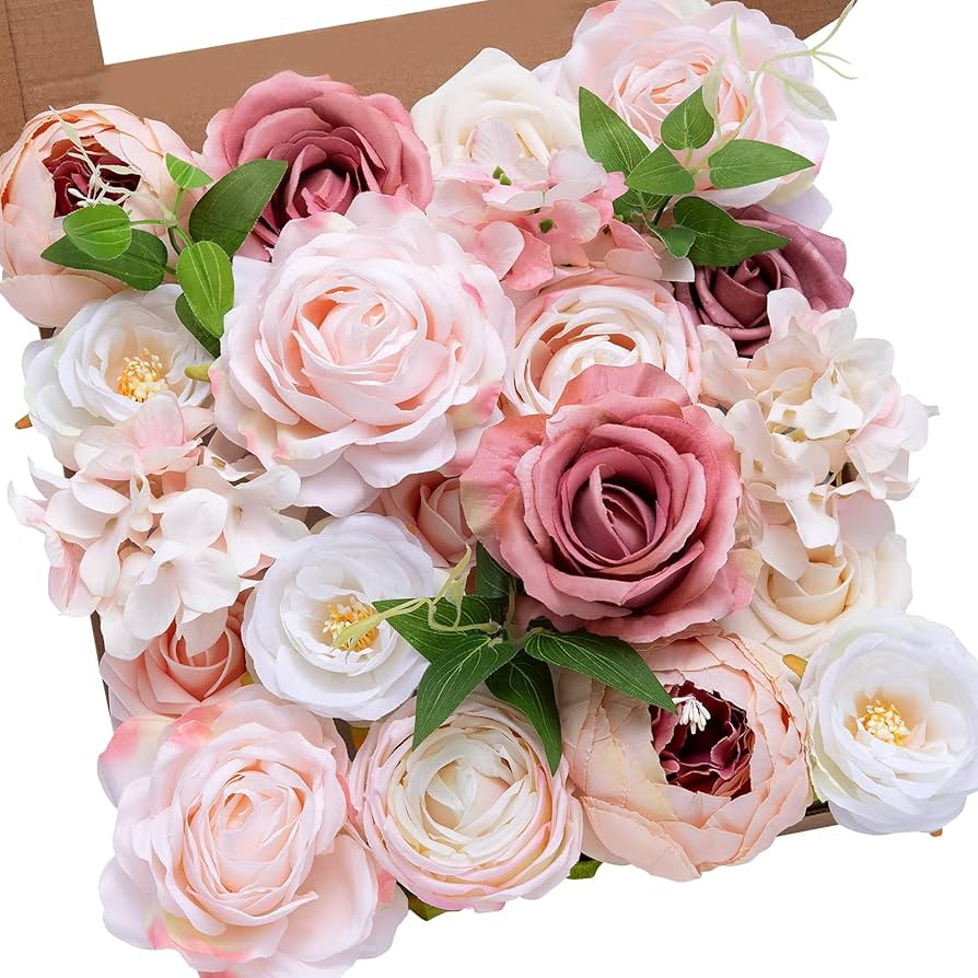 Serwalin Artificial Flowers Pink Peonies Silk Flowers Fake Flowers with Stems Dusty Roses for Wed... | Amazon (US)