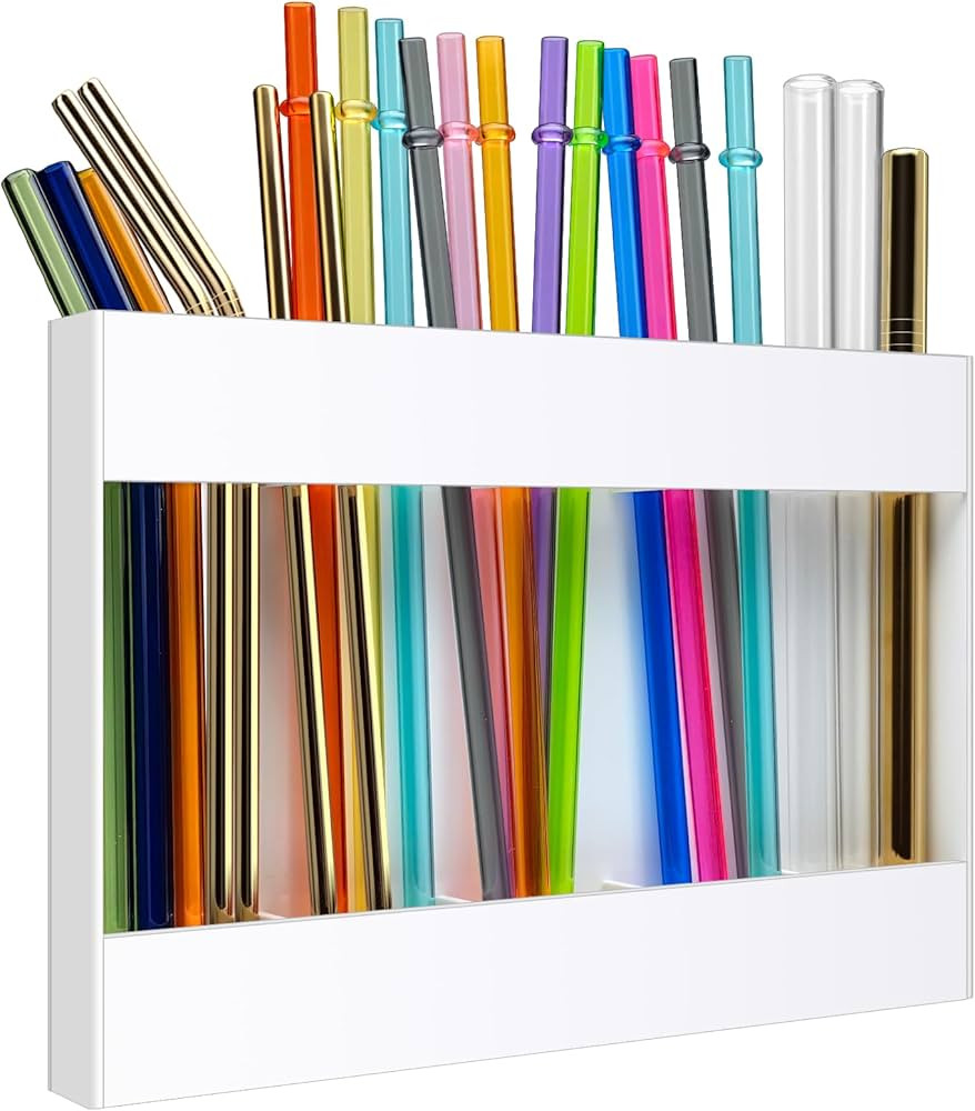 Acrylic Straw Holder, Cabinet Straw Organizer with Double Sided Adhesive Tape, Tall Drinking Stra... | Amazon (US)