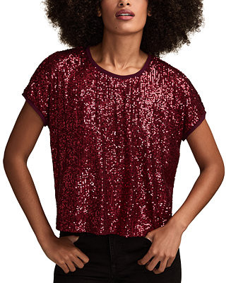Women's Sequin Short-Sleeve Top | Macy's