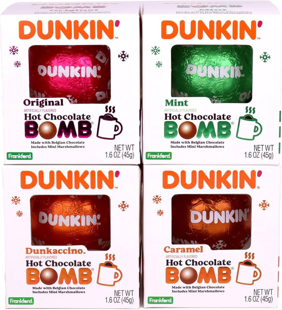 Dunkin' Hot Chocolate BOMB 4 Pack Assorted Flavors Bundle- Original, Mint, Dunkaccino, Caramel, F... | Amazon (US)
