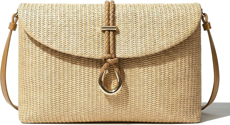 CHUNLI Woven Straw Clutch Bag for Women, Raffia Crossbody Handbag with Detachable Strap, Summer B... | Amazon (US)