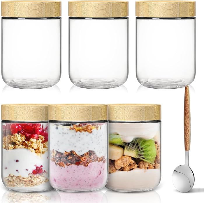 16oz Overnight Oats Jars,Overnight Oats Containers with Bamboo Lids for Meal Prep,Wide mouth Maso... | Amazon (US)