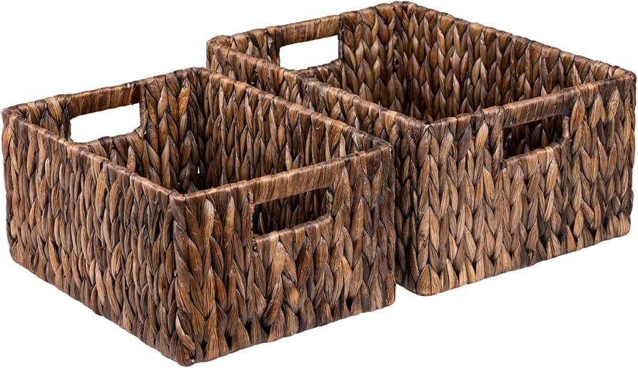 FairyHaus Wicker Basket with Handle 2Pack-15x11x7" & 13.4x9.5x6.5", Brown Water Hyacinth Wicker B... | Amazon (US)