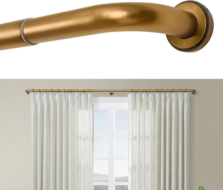 TWOPAGES French Return Curtain Rod 28 to 48 Inch, 1.25 Inch Gold Room Darkening Window Rod, Adjus... | Amazon (US)