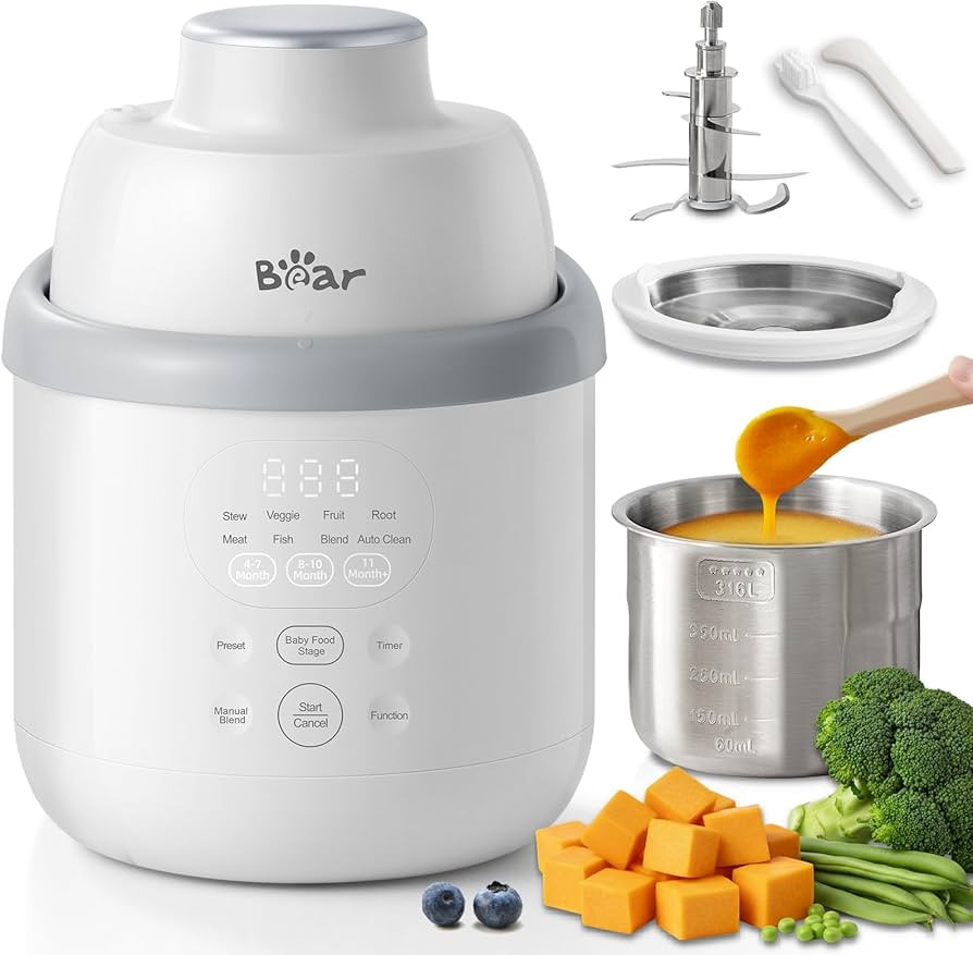 Bear NutriEase AllStage Stainless Steel Baby Food Maker Steamer and Blender, Truly OneStep Baby F... | Amazon (US)