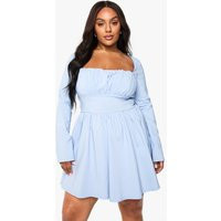 boohoo Women's Plus Bengaline Corset Long Sleeve Skater Dress in Pastel Blue | Size: 14 | boohoo (US & Canada)