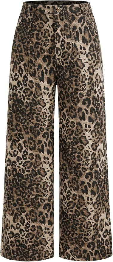 CIDER Denim Mid Waist Leopard Wide Leg Pants | Amazon (US)