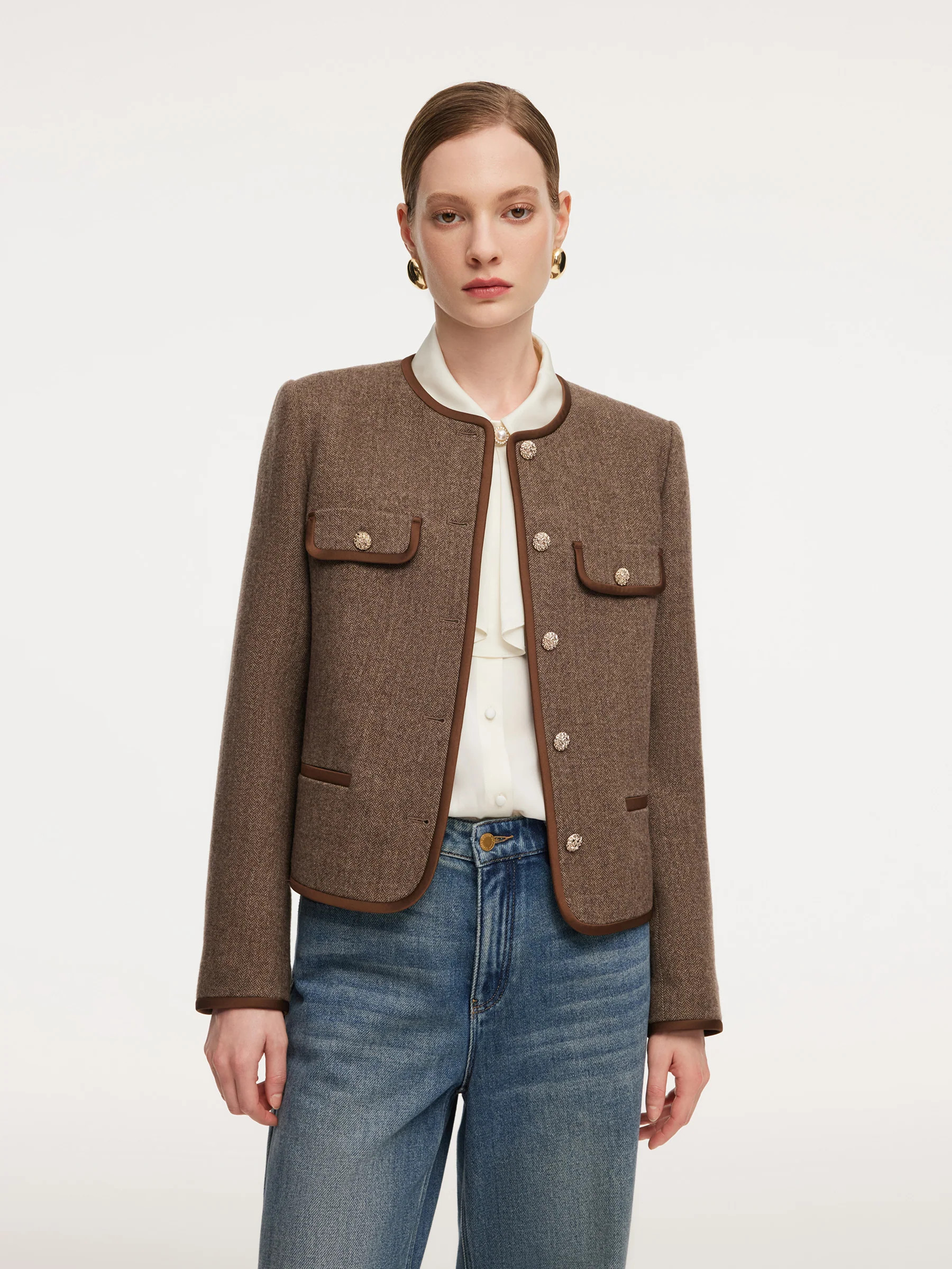 Washable Wool Single-Breasted Women Cropped Jacket | GOELIA