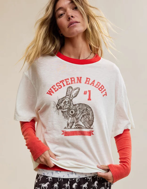 Aerie Relaxed T-Shirt Women's Empire Cream XXS | Aerie
