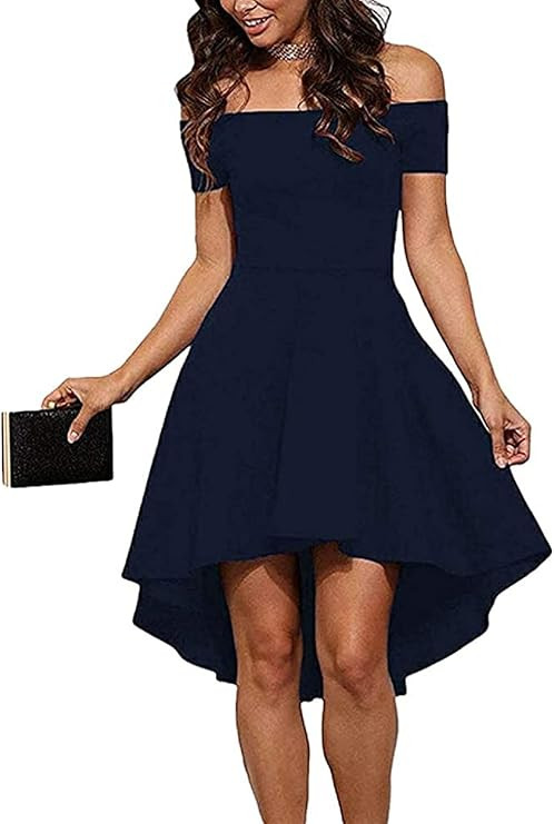 CUQY Womens Off The Shoulder High Low Hem Cocktail Skater Wedding Party Teen Formal Dresses (FBA) | Amazon (US)
