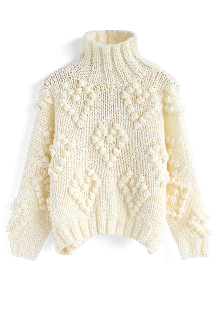 Knit Your Love Turtleneck Sweater in Ivory | Chicwish