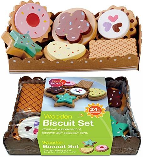 BeeSmart — Wooden Toy Cookies Pretend Play Food with Selection Card and Sturdy Cardboard Serving Tra | Amazon (US)