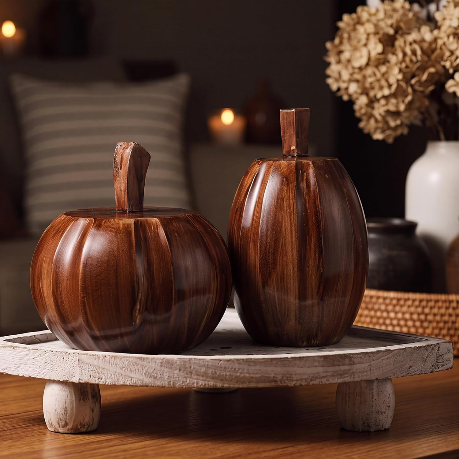 Thyle 2 Pcs Brown Pumpkins Fall Decor Resin Halloween Rustic Pumpkin | Amazon (US)