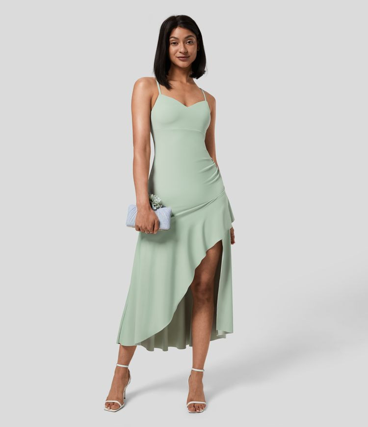 Women’s Backless Adjustable Strap Ruched Split Flowy Maxi Bridesmaid & Wedding Guest Dress - Ha... | HALARA