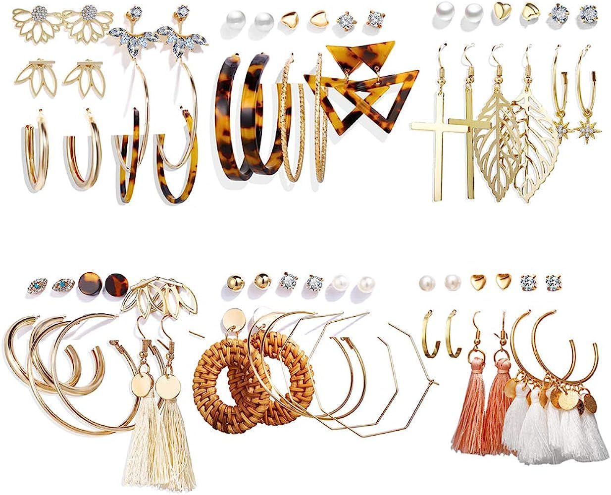 36 Pairs Assorted Multiple Earrings Set for Women Girls Tassel Dangle Earrings Lightweight Acryli... | Amazon (US)