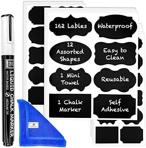 Kempshott 162 PCS Chalkboard Labels for Storage Bins with Marker & Towel - Reusable Chalk Label Stic | Amazon (US)