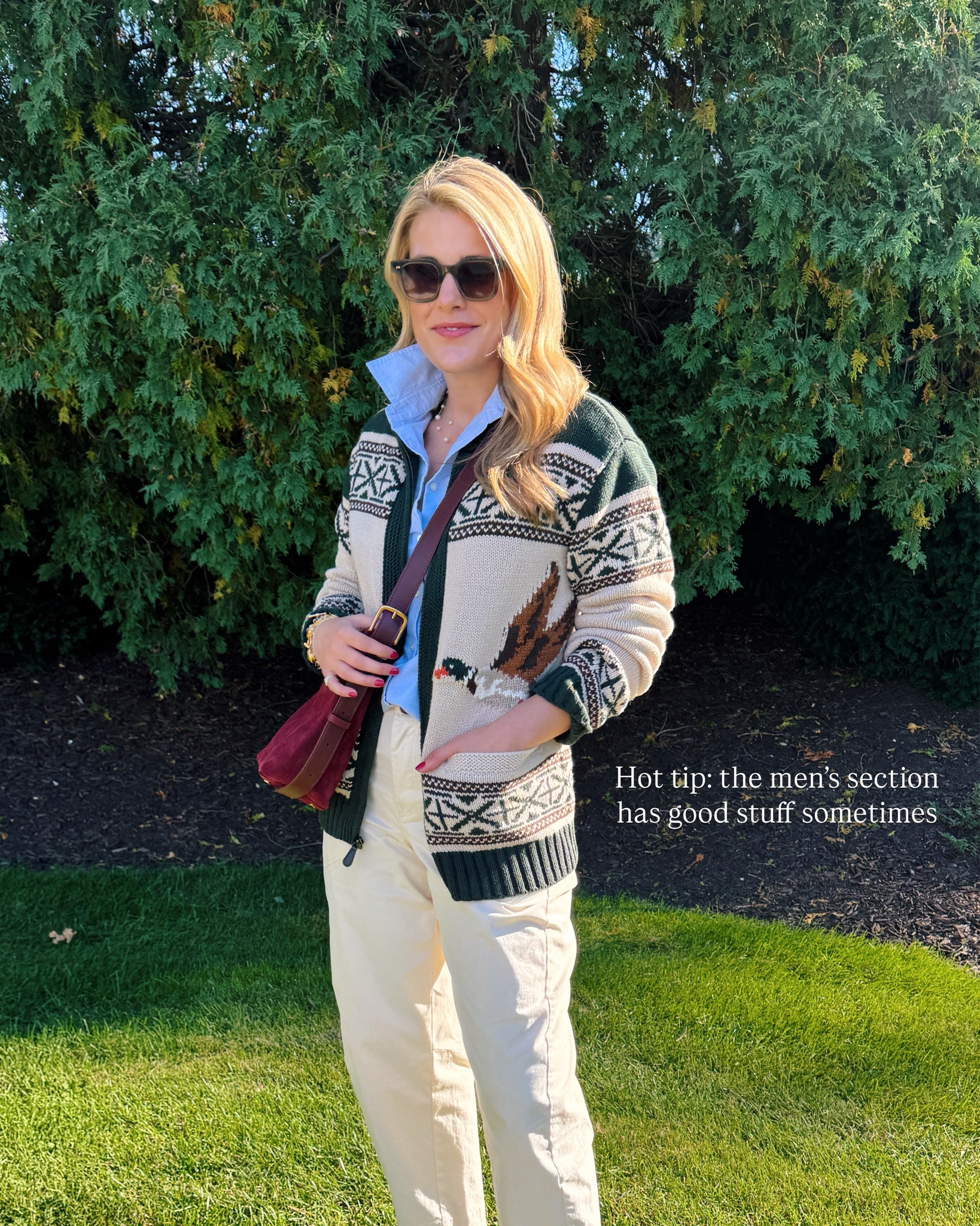 Found this sweater and it was in the men’s section, but I’m loving it for myself!!! Comment OUTFIT for details! 🦆wearing a size small. @landsend #landsendpartner # AD