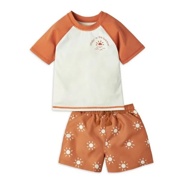 Modern Moments by Gerber Baby and Toddler Boys Short Sleeve Rash Guard and Swim Trunks Set with U... | Walmart (US)