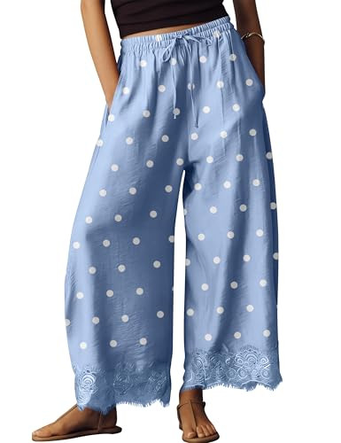 Anoumcy Lace Trim Wide Leg Pants for Women 2026 Spring Summer Cropped Lightweight Casual Pants | Amazon (US)