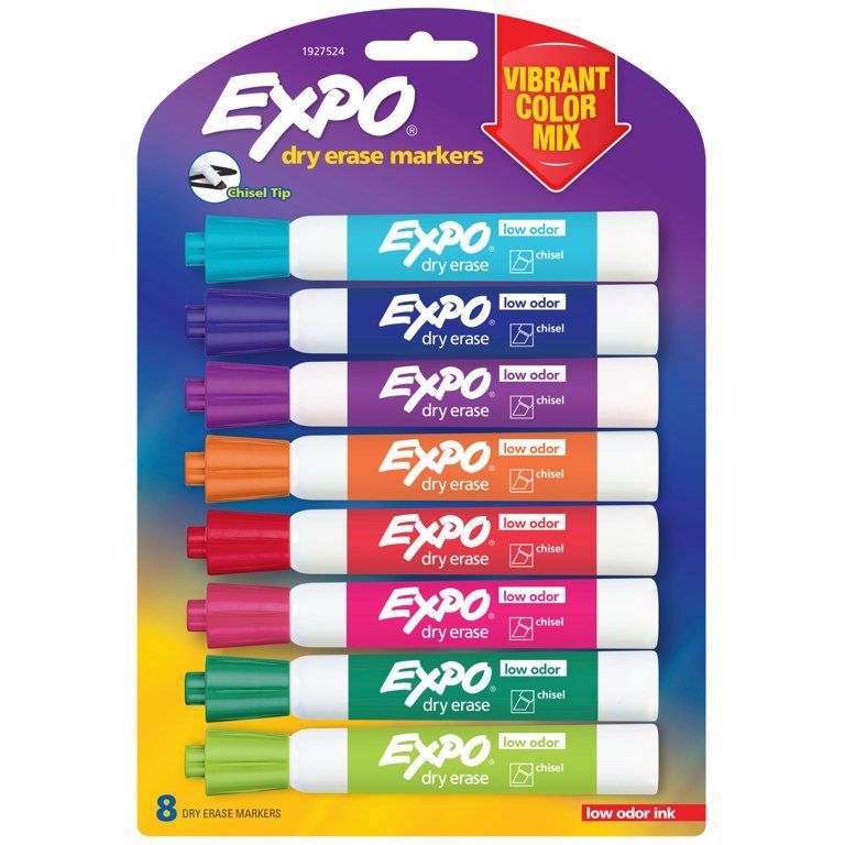 Expo Low Odor Dry Erase Markers, Chisel Tip, Vibrant Colors, 8 Count | Walmart (US)