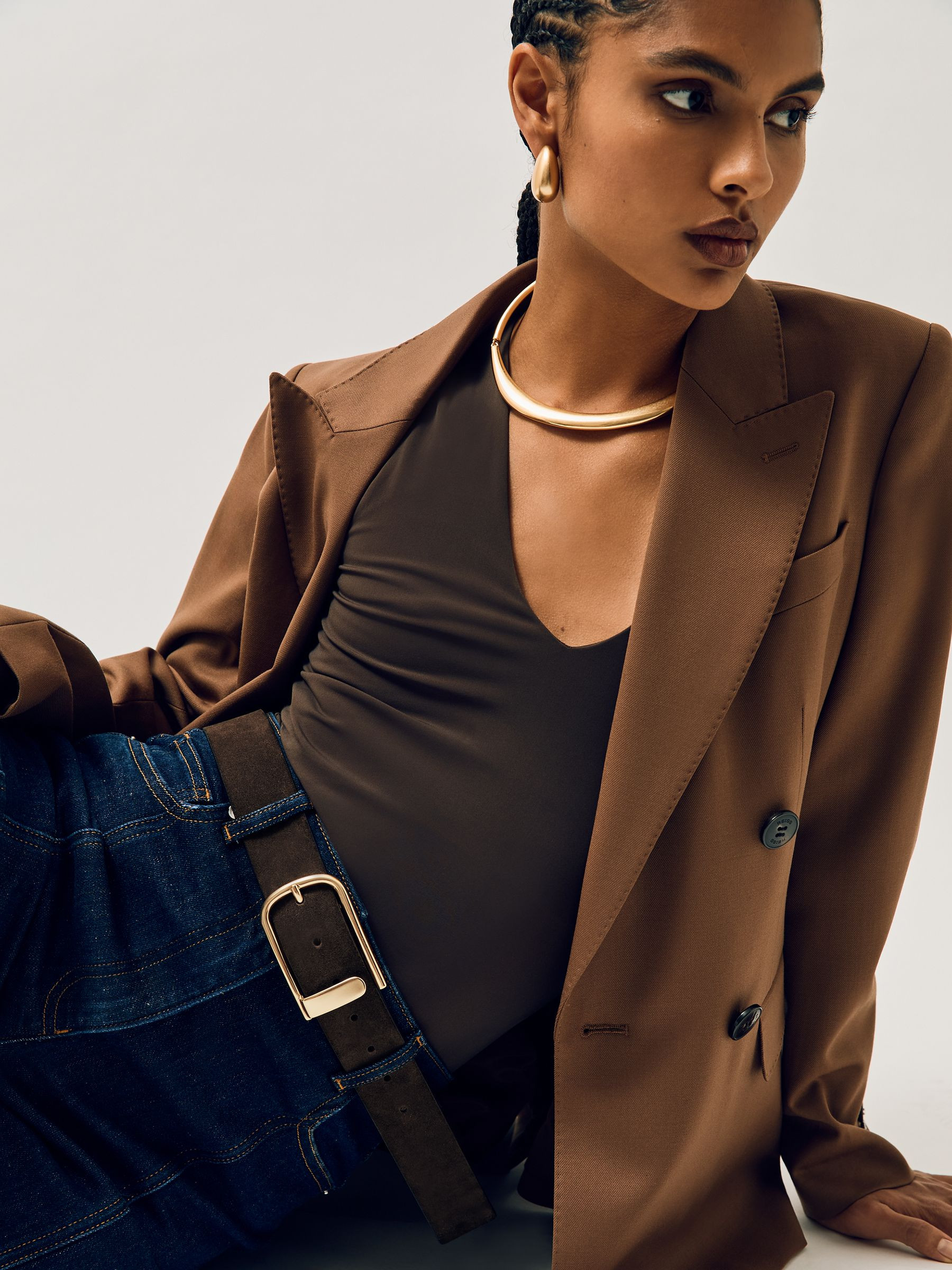 Reiss Leather Half Keeper Belt in Chocolate - REISS | Reiss UK