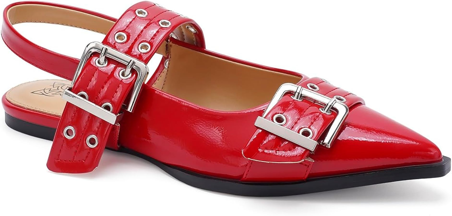 Women's Slingback Flats Studded Buckle Straps Flats Slip-On Slides Pointed Toe Flats Adjustable S... | Amazon (US)