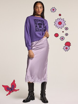 Old Navy x Anna Sui Satin Lace Hem Midi Skirt | Old Navy (US)