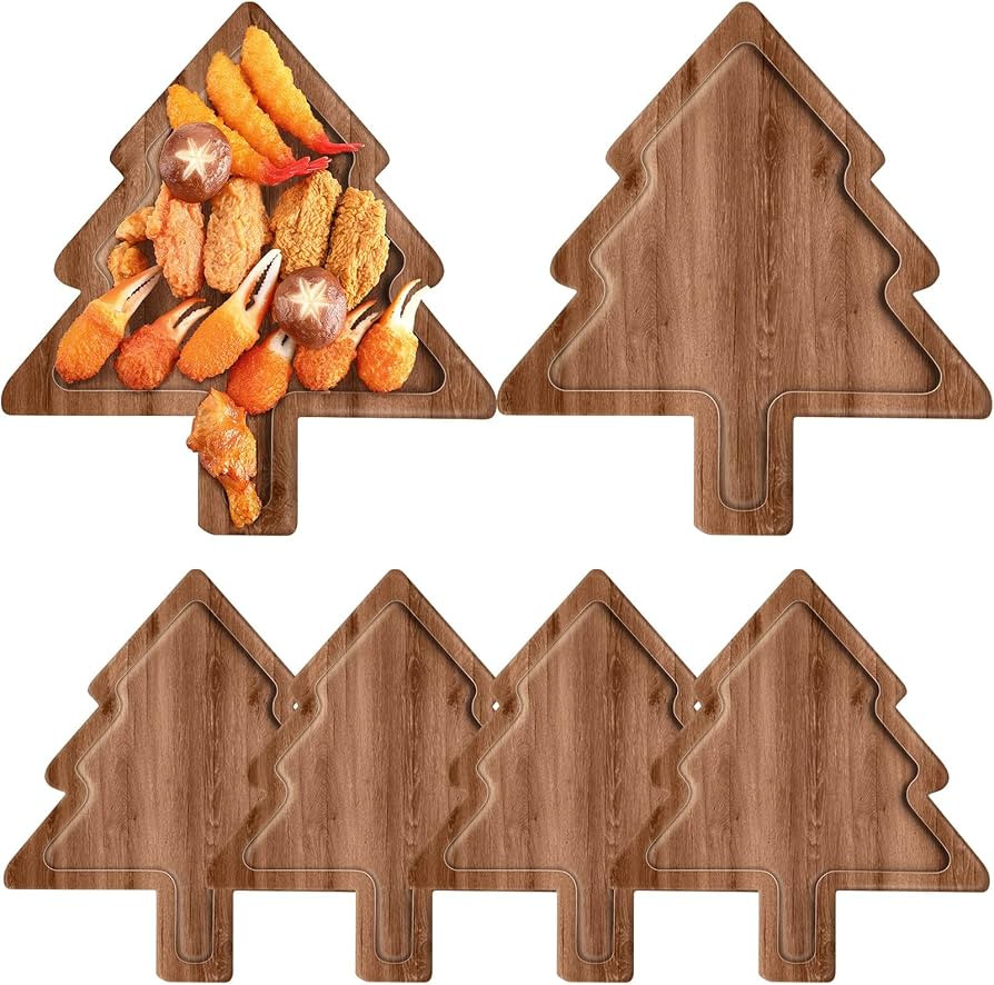 6 Pcs Christmas Appetizer Platter 12 Inch Christmas Cutting Board Acacia Serving Trays Wood Charc... | Amazon (US)