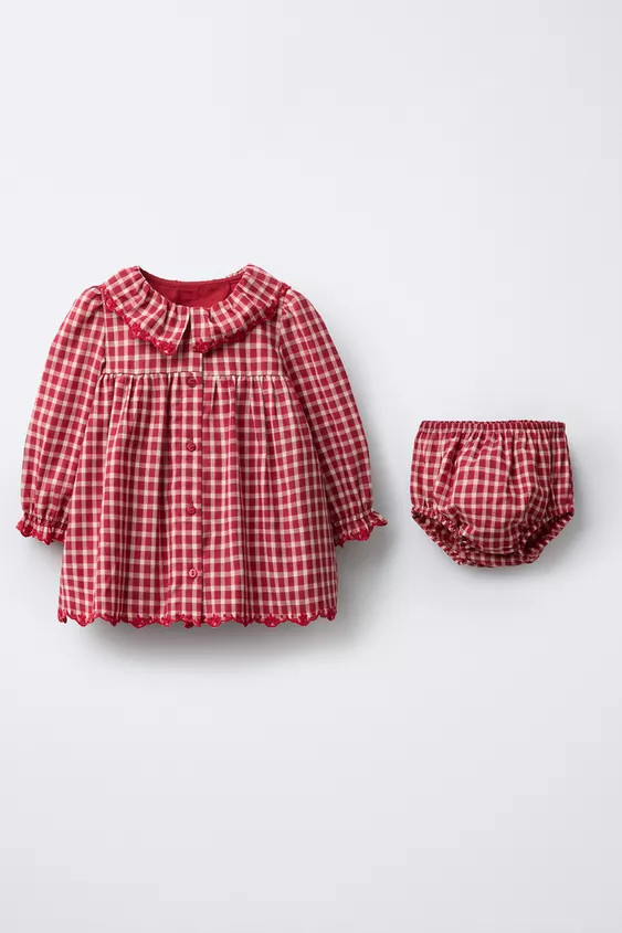 PLAID DRESS AND PANTIES WITH EMBROIDERED DETAIL | Zara Canada
