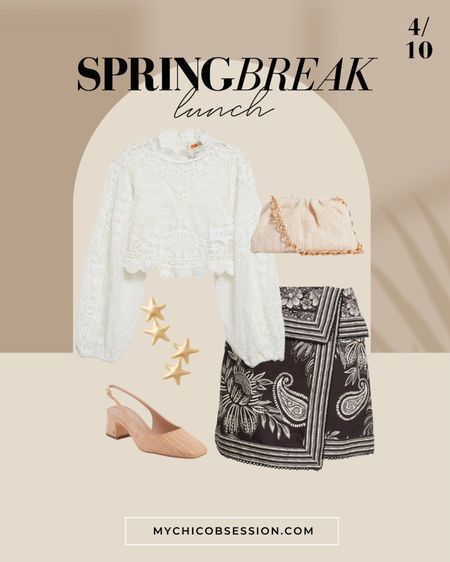 Planning your spring break outfits? I’ve got some resort wear outfit ideas for you! Wear this white lace top with an embroidered skirt and raffia slingback heels for a cute and elevated lunch look 

#LTKSeasonal #LTKtravel #LTKstyletip