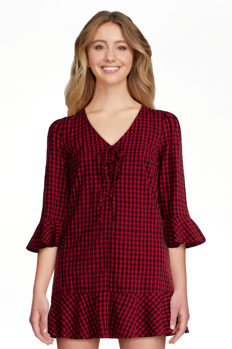 Time and Tru Women's Plaid Tie Front Mini Dress, Sizes XS-XXXL | Walmart (US)
