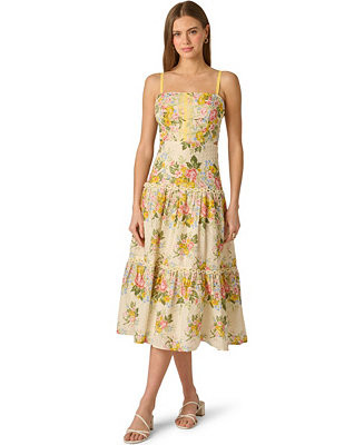 Women's Printed Square Neck Midi Dress | Macy's