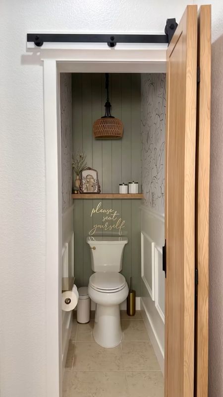 Bi-fold barn door added to bathroom makeover / green decor / home decor / bathroom inspo

#LTKhome #LTKstyletip #LTKsalealert