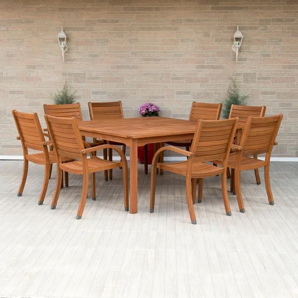 Tottenville 9-piece Eucalyptus Wood Square Dining Set by Havenside Home | Bed Bath & Beyond