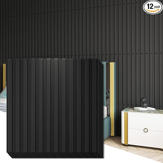 Art3d Slat Wall Panel, 3D Fluted Textured Panel 12-tile 19.7 x 19.7in. - Black | Amazon (US)