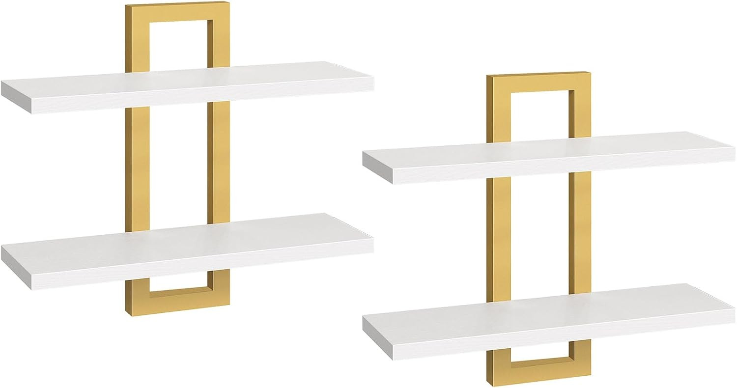 HOOBRO Floating Shelves, 15 Inch Wall Shelf Set of 2, Wall Mounted Storage Shelves 2-Tier, Hangin... | Amazon (US)