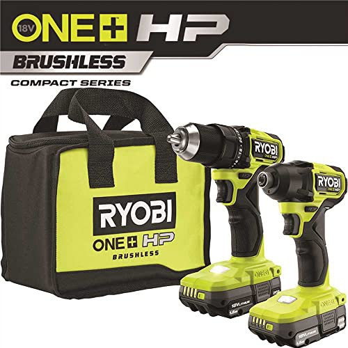 Ryobi ONE+ HP 18V Brushless Cordless Compact 1/2 in. Drill and Impact Driver Kit with (2) 1.5 Ah Batteries, Charger and Bag | Amazon (US)