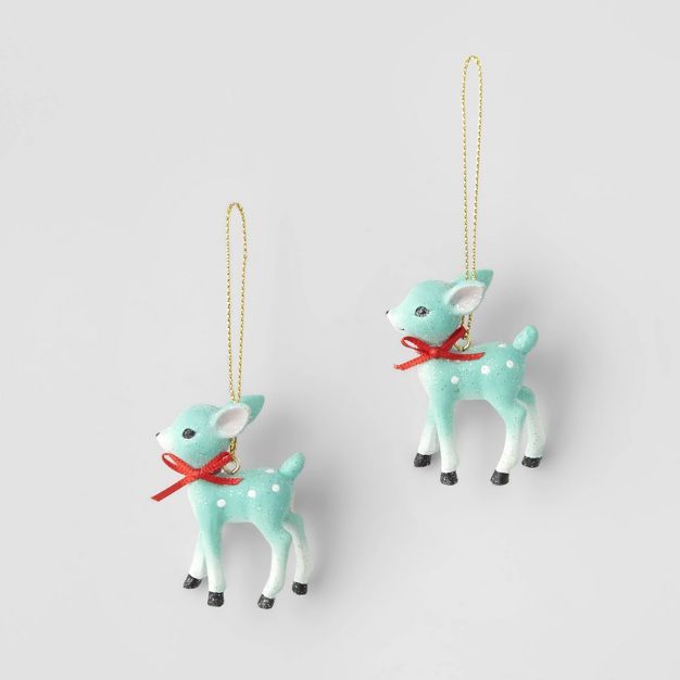 2pk Retro Small Deer Christmas Tree Ornament Set Blue - Wondershop™ | Target