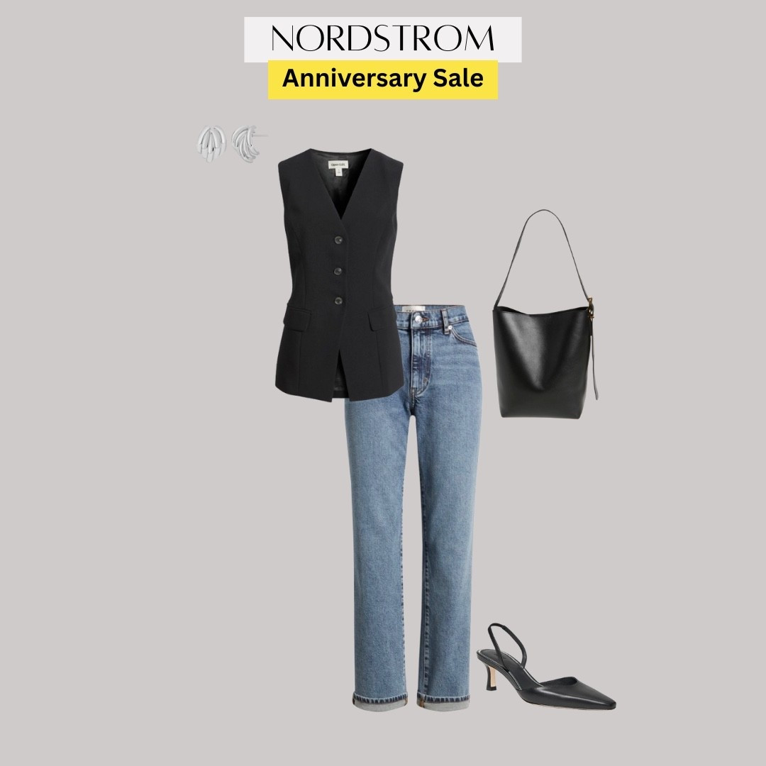 Nordstrom Anniversary Sale Outfit 


Nordstrom sale 2025, Nsale, black vest, ootd style fashion, office outfit, blazer vest, frame denim jeans, Madewell bag, transitional work to happy hour look, sale shoes, black slingback heels, 

#LTKShoeCrush #LTKSaleAlert #LTKWorkwear