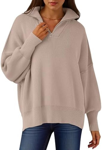 ANRABESS Women's Oversized Fashion Long Sleeve Quarter Zip Baggy Loose Slouchy Sweater Pullover T... | Amazon (US)