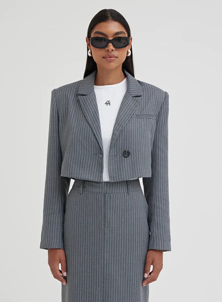 Grey Pinstripe Cropped Blazer – Grayson | 4th & Reckless