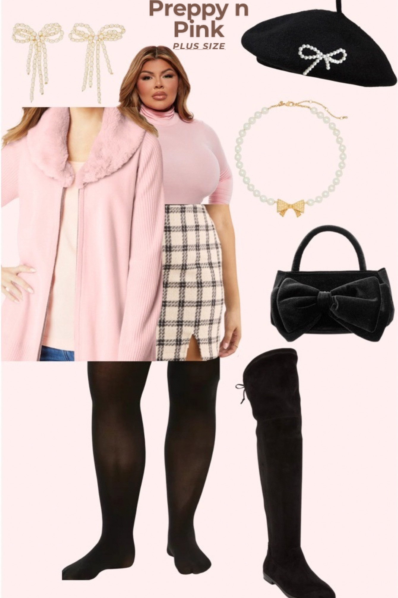 Preppy n Pink Plus Size Fall Outfit with bows and wide calf thigh high boots

#LTKstyletip #LTKplussize #LTKSeasonal