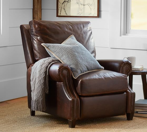 James Roll Arm Leather Recliner with Nailheads | Pottery Barn (US)