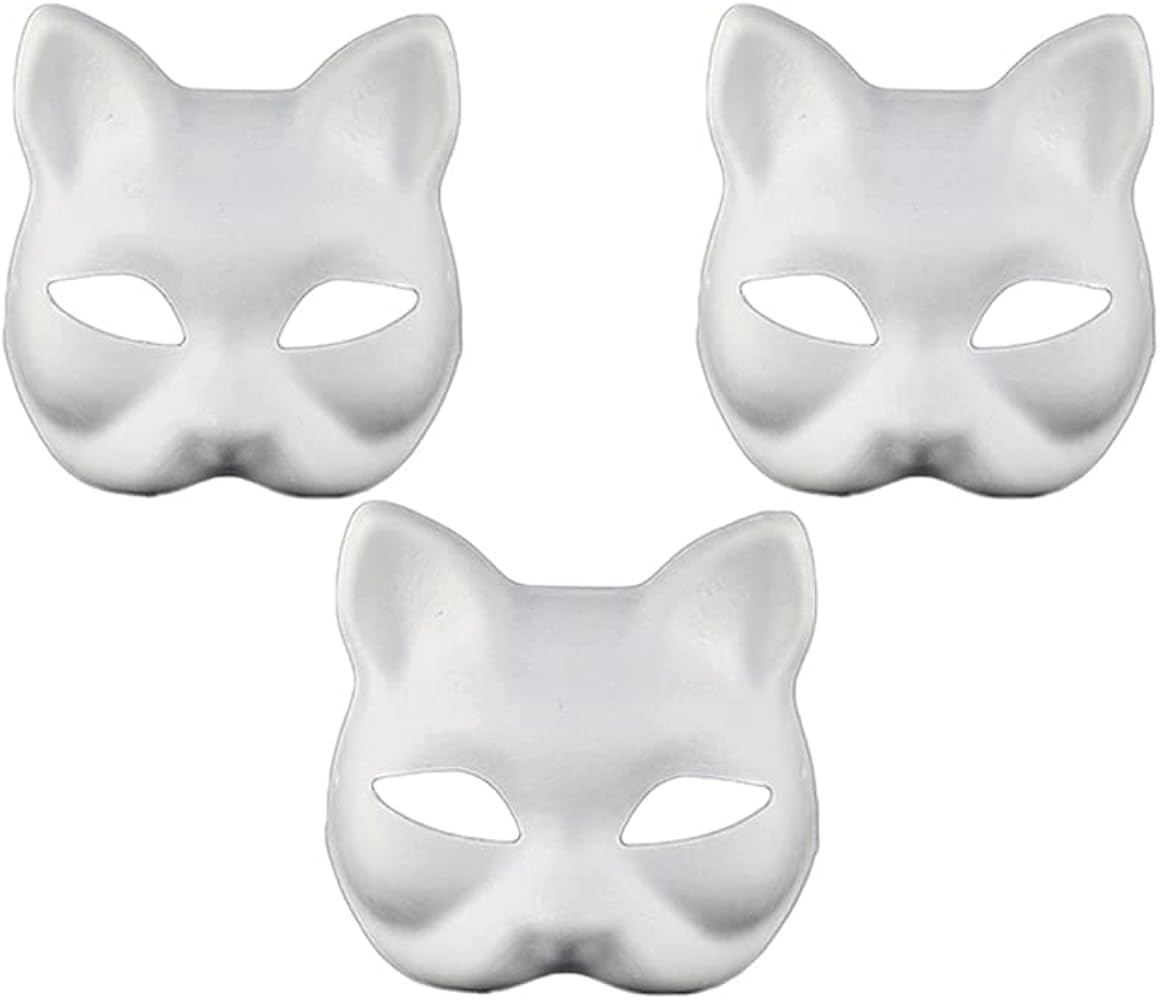 Cat Mask, 3PCS Therian Masks White Cat Masks Blank DIY Halloween Mask Animal Half Facemasks Masqu... | Amazon (US)