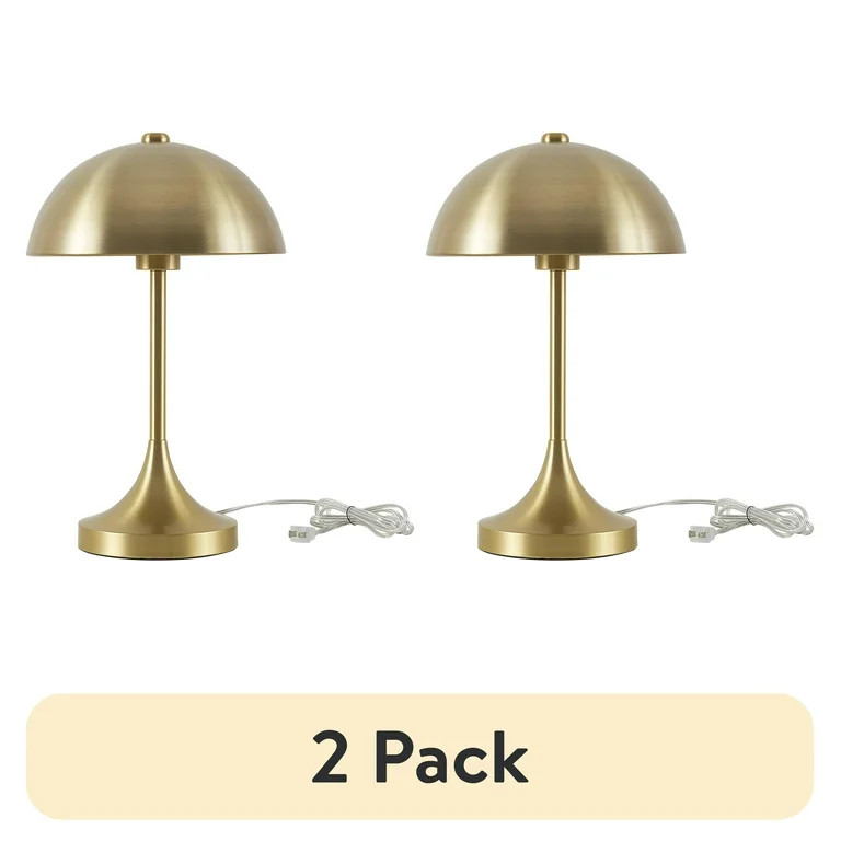 (2 pack) Better Homes & Gardens 18" Modern Dome Touch On/Off Table Lamp, Brass | Walmart (US)