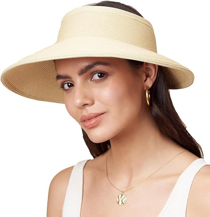 Pineapple&Star Vienna Visor Women’s Summer Sun Straw Packable UPF 50+ Beach Hat | Amazon (US)