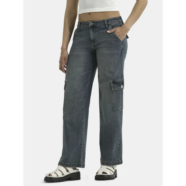 No Boundaries Cargo Slouchy Straight Leg Jeans, 32” Inseam; Women's and Women’s Plus | Walmart (US)