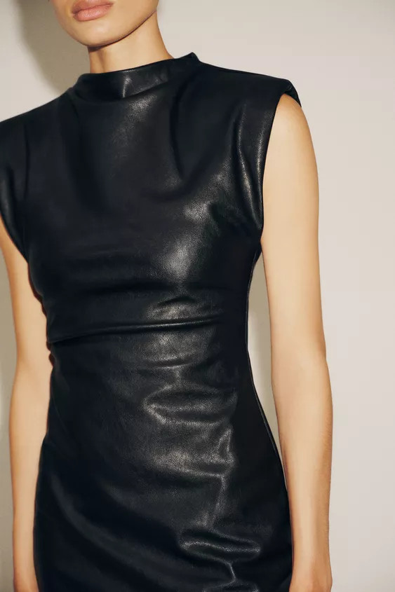 FAUX LEATHER SHORT DRESS WITH SHOULDER PADS | Zara US