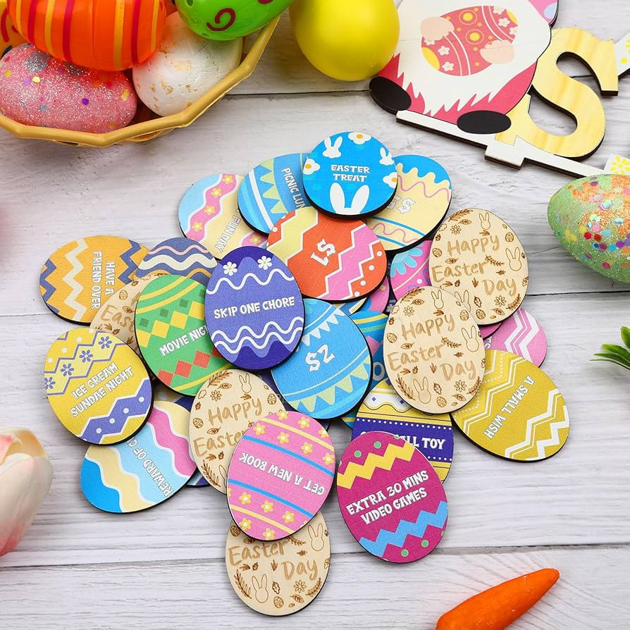 CypherX Easter Egg Fillers – 30 Wooden Easter Reward Tokens, Redeemable Easter Egg Prizes, Cand... | Amazon (US)